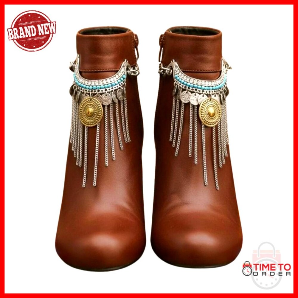 Adjustable Boot Chain Anklets Pair Silver Western… - image 1